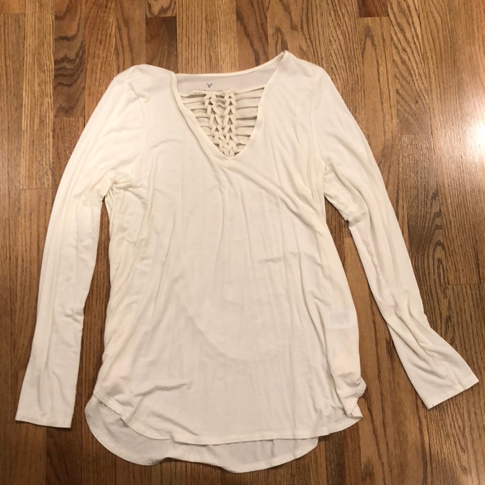 Off white long sleeve lace up tee